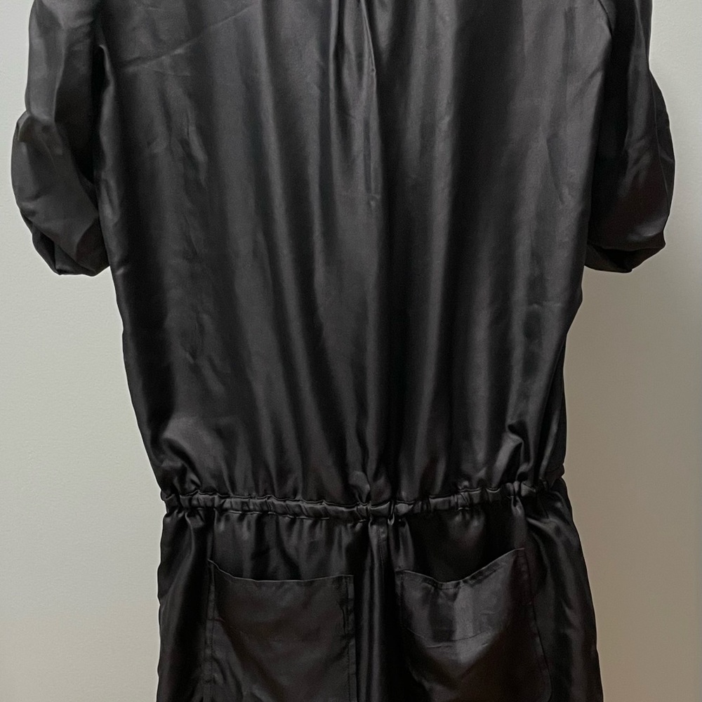 Button Down Drawstring Dull Satin Romper - image 4